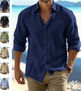 Men's Linen-Style Thin Summer Long-Sleeve Shirt