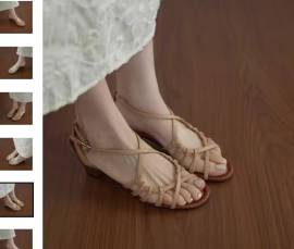 French-style woven open-toe strappy sandals